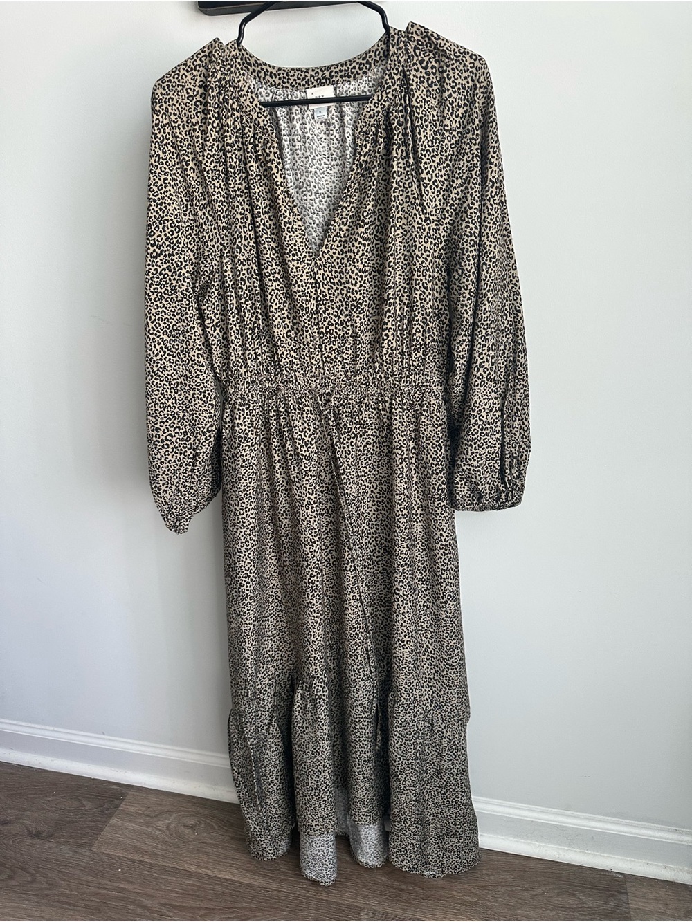 a new day Balloon Long Sleeve Tiered Midi Dress Leopard Print Size S